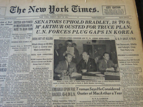 1950 MAY 18 NEW YORK TIMES - SENATORS UPHOLD BRADLEY 18 TO 8 - NT 5785