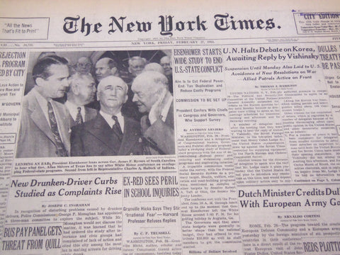 1953 FEBRUARY 27 NEW YORK TIMES - U. N. HALTS DEBATE ON KOREA - NT 4446