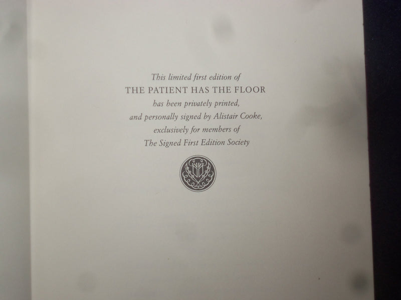 1986 THE PATIENT HAS THE FLOOR HARDCOVER BOOK A. COOKE - SIGNED 1ST ED.- KD 8978