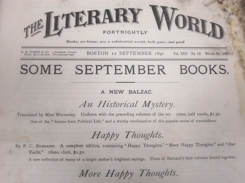 1891 THE LITERARY WORLD MAGAZINE LOT OF 6 ISSUES - NICE ARTICLES - O 2618