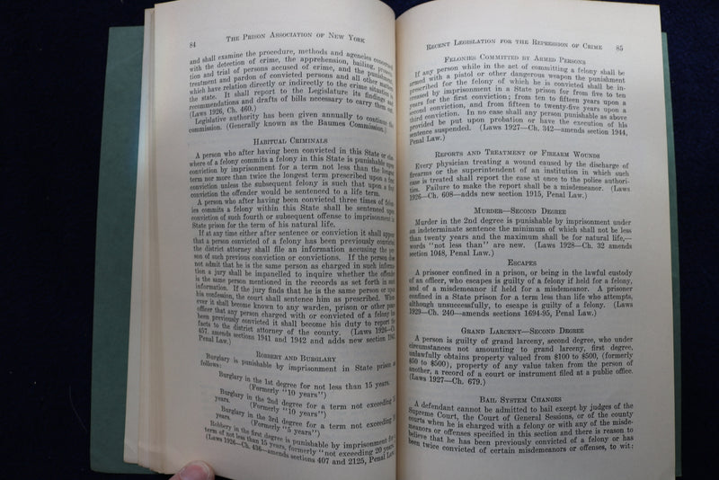 1929 PRISON ASSOCIATION OF NEW YORK ANNUAL REPORT SOFTCOVER BOOK - K 864