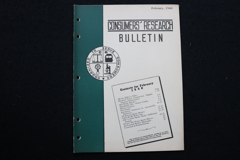1940 FEBRUARY CONSUMERS' RESEARCH BULLETIN MAGAZINE - SP 4179F