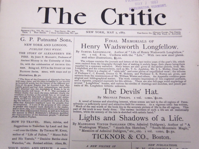 1887 THE CRITIC MAGAZINE LOT OF 52 DIFFERENT ISSUES BOOK & ART REVIEW - WR 710