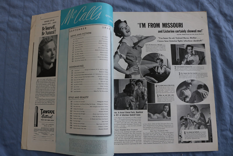 1940 SEPTEMBER MCCALL'S MAGAZINE - GONE TOMORROW BY JOHN P. MARQUAND - SP 4786B