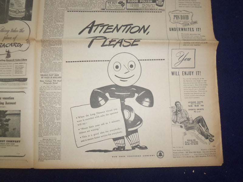 1943 JULY 27 NEW YORK TIMES - ITALY PUT UNDER MARTIAL LAW BY BADOGLIO - NP 6546