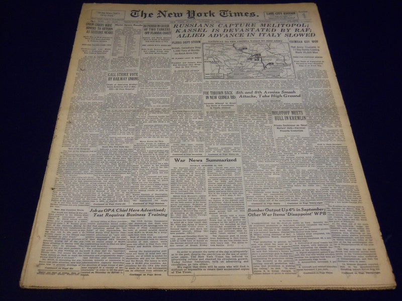 1943 OCTOBER 24 NEW YORK TIMES - RUSSIANS CAPTURE MELITOPOL - NT 1761