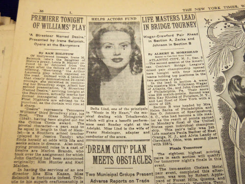 1947 DEC 3 NEW YORK TIMES - STREETCAR NAMED DESIRE OPENS - BRANDO - NT 171