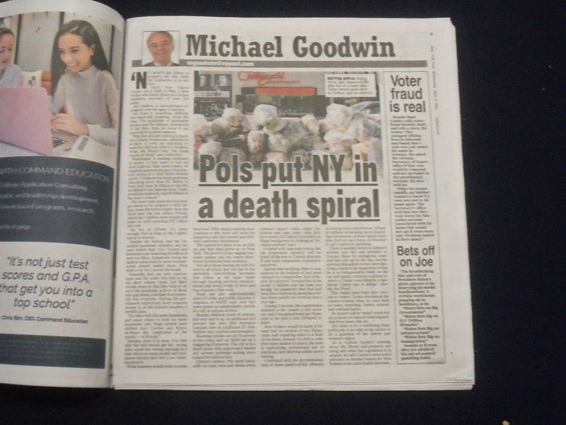 2021 APRIL 7 NEW YORK POST NEWSPAPER- NYC QUALITY OF LIFE PLUMMETS - COLE K'S 13