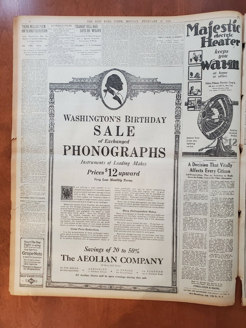 1921 FEBRUARY 21 NEW YORK TIMES - HARDING EXPECTED TO NAME HOOVER - NT 8134