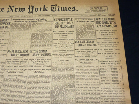 1917 JUNE 11 NEW YORK TIMES NEWSPAPER - NEW YORK NEARS BOND QUOTA - NT 7792
