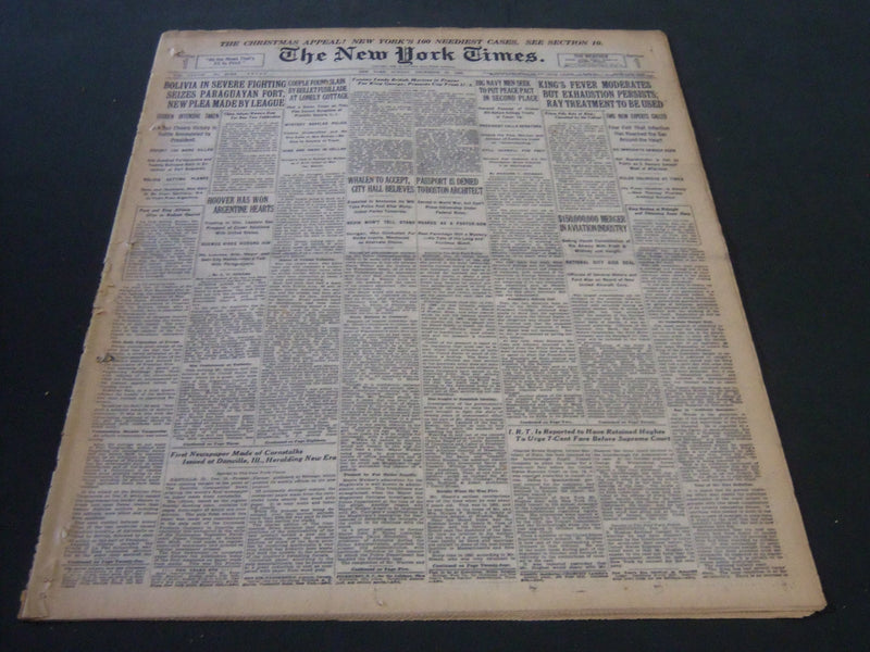 1928 DECEMBER 16 NEW YORK TIMES - KING'S FEVER MODERATES BUT EXHAUSTION- NT 6458