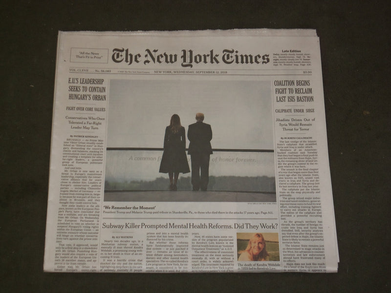 2018 SEPTEMBER 12 NEW YORK TIMES - THE TRUMPS PAY TRIBUTE IN SHANKSVILLE, PA