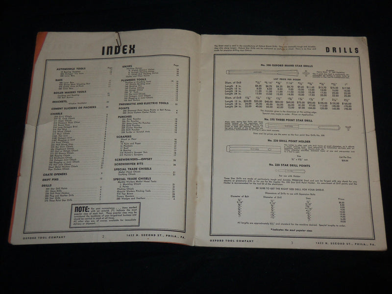 1930'S OXFORD TOOLS CO. CATALOGUE NO. 40 - PHILADELPHIA, PA - J 6644