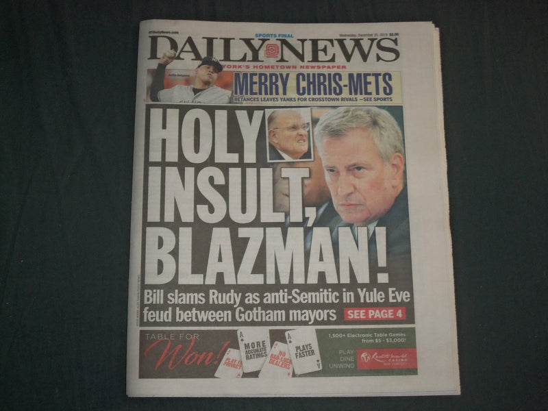 2019 DECEMBER 25 NEW YORK DAILY NEWS NEWSPAPER - BETANCES SIGNS WITH NY METS