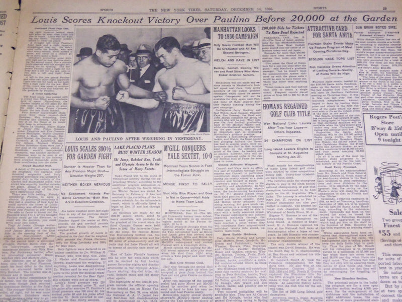 1935 DEC 15 NEW YORK TIMES - LOUIS KNOCKS OUT PAULINO IN FOURTH - NT 2021