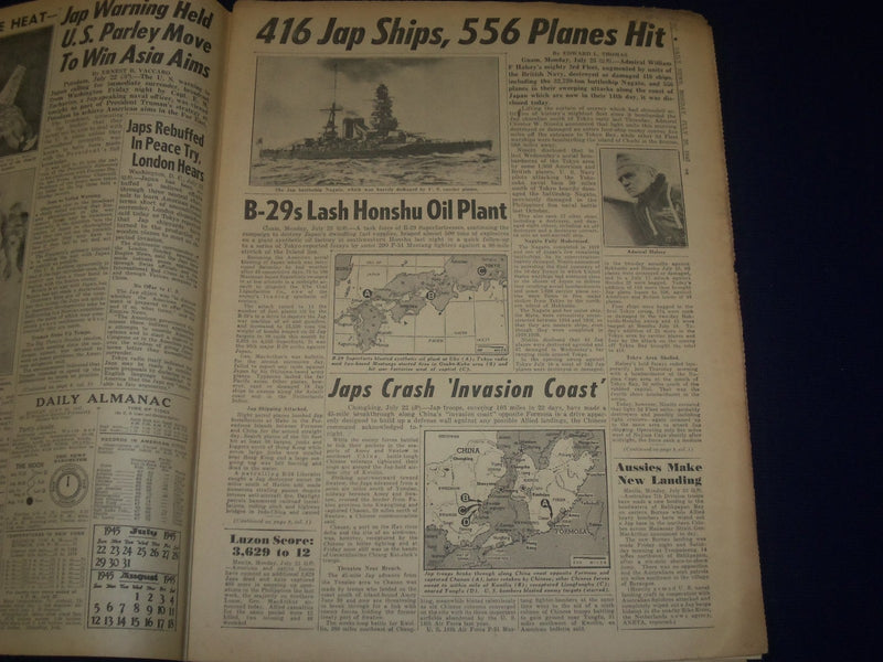 1945 JULY 23 NEW YORK DAILY NEWS - 3RD FLEET HIT 416 JAP SHIPS - NP 1744