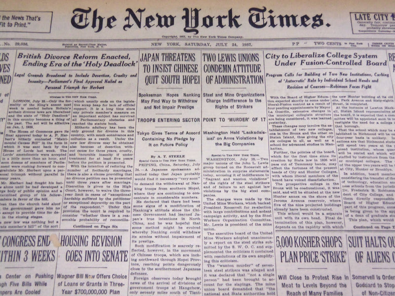 1937 JULY 24 NEW YORK TIMES - JAPAN INSISTS CHINESE QUIT HOPEI - NT 3440