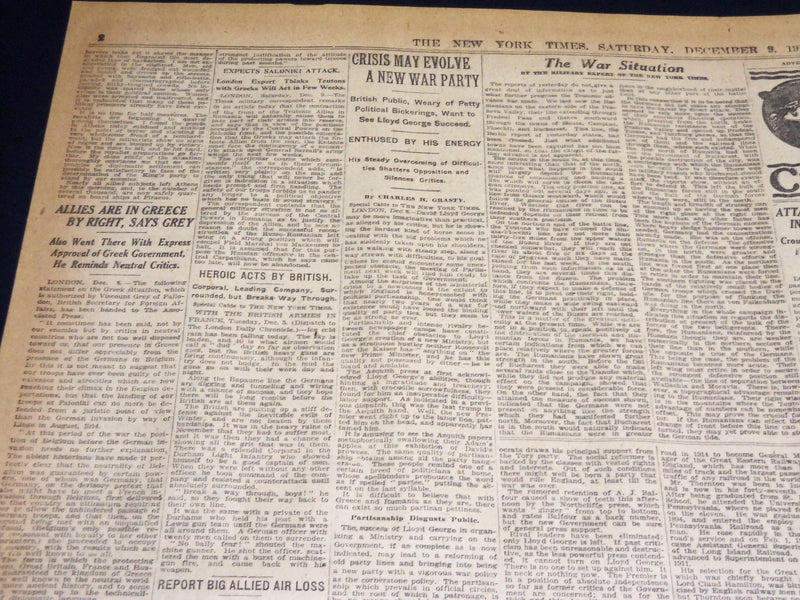1916 DECEMBER 9 NEW YORK TIMES - GREEK KING MOBILIZING HIS ARMY - NT 8631