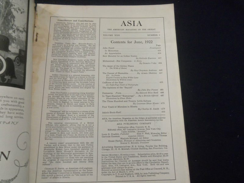 1922 JUNE ASIA MAGAZINE - INDIAN NATION - GREAT PHOTOS & STORIES - SP 1222W