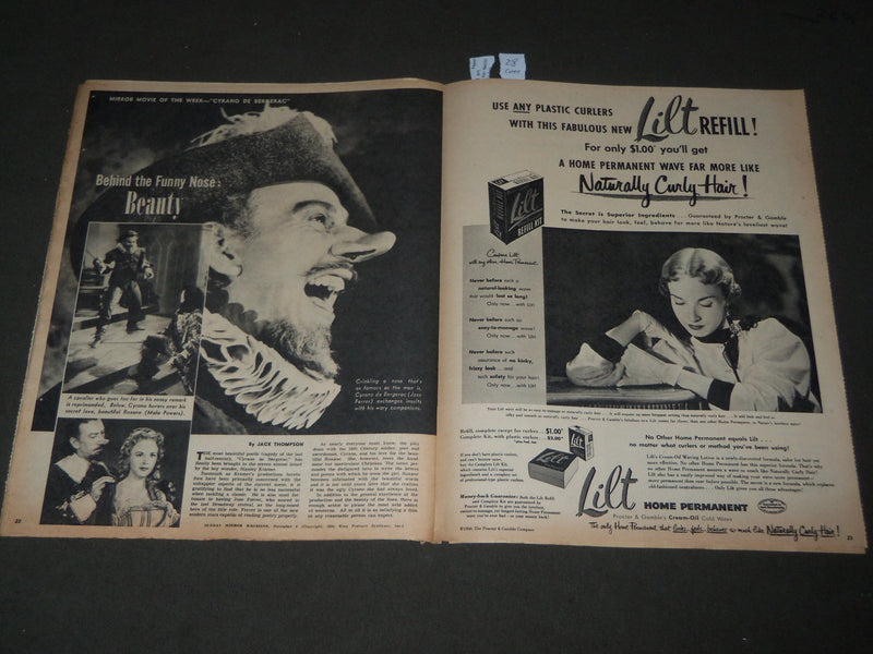 1950 NOVEMBER 5 SUNDAY MIRROR MAGAZINE SECTION - JOAN FONTAINE COVER - J 2990