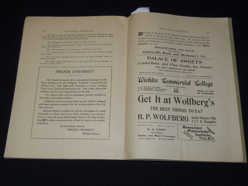 1907 MAY THE MESSENGER WICHITA HIGH SCHOOL COMMENCEMENT PROGRAM - J 7900
