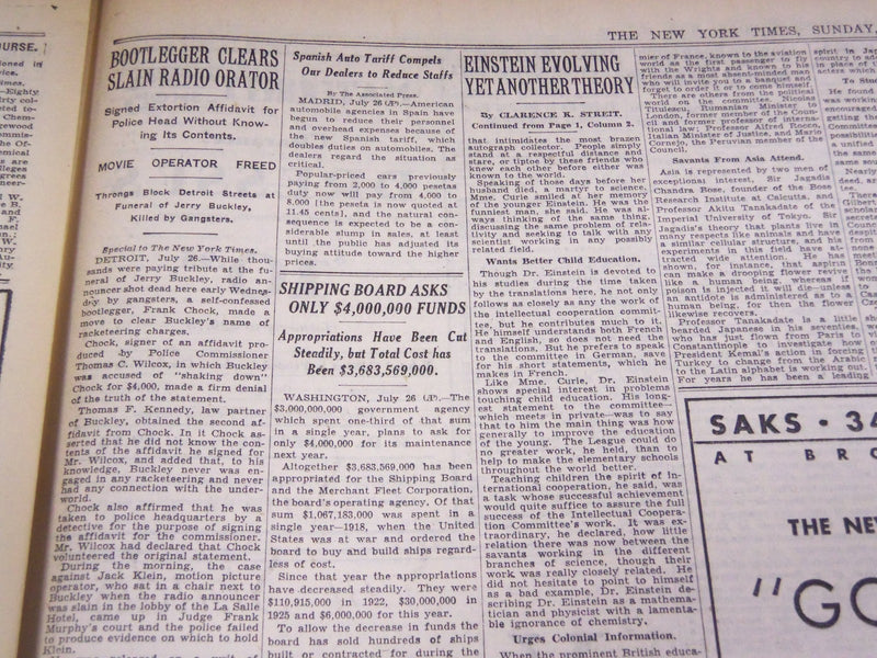 1930 JULY 27 NEW YORK TIMES - EINSTEIN EVOLVING YET ANOTHER THEORY - NT 1558