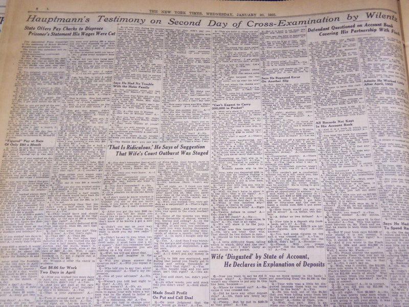 1935 JAN 30 NEW YORK TIMES - HAUPTMANN LETTERS DISCREDIT STORY ON FISCH- NT 1947