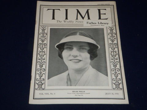 1926 JULY 26 TIME MAGAZINE - HELEN WILLS COVER - T 23