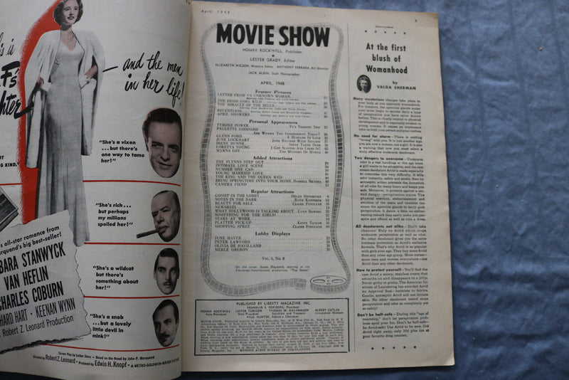 1948 APRIL MOVIE SHOW MAGAZINE - SUSAN HAYWARD COVER - ST 1003A