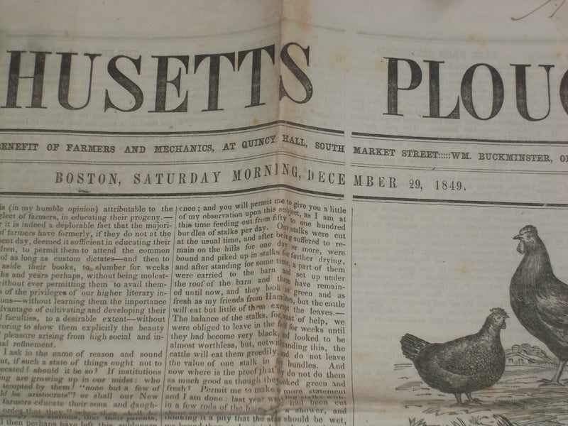 1849 DEC 29 MASSACHUSETTS PLOUGHMAN NEWSPAPER - ZACHARY TAYLOR ADDRESS - NP 5175