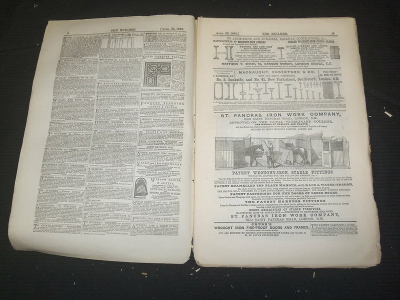 1865 APRIL 22 THE BUILDER ARCHITECT MAGAZINE - ILLUSTRATIONS - ST 415K