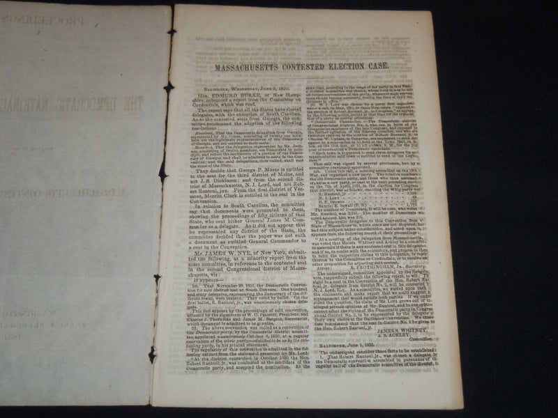 1852 DEMOCRATIC NATIONAL CONVENTION PROCEEDINGS - MASSCHUSETTS ELECTION - J 9002