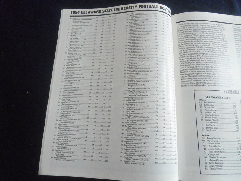 1994 SEP 3 FOOTBALL PROGRAM -DELAWARE STATE UNIV VS CHEYNEY STATE UNIV- SP 1217A
