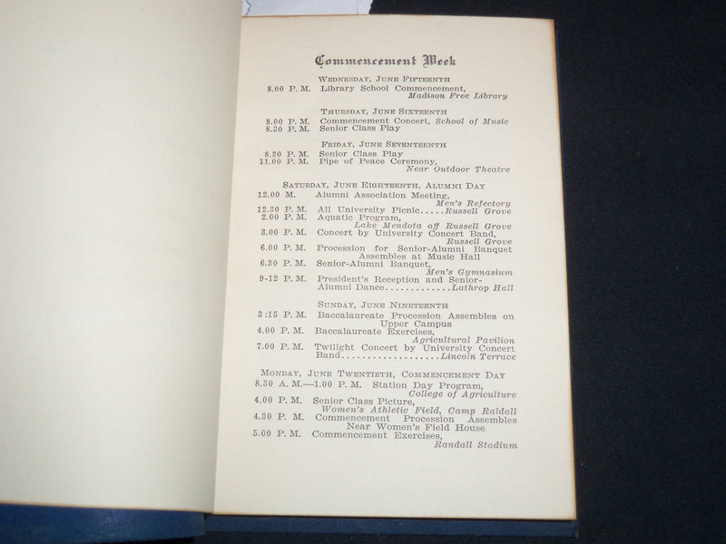 1927 WISCONSIN COMMENCEMENT WEEK BOOK - J 9021