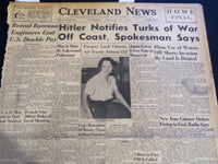 1941 AUGUST 28 CLEVELAND NEWS NEWSPAPER - HITLER NOTIFIES TURKS OF WAR - NT 7419