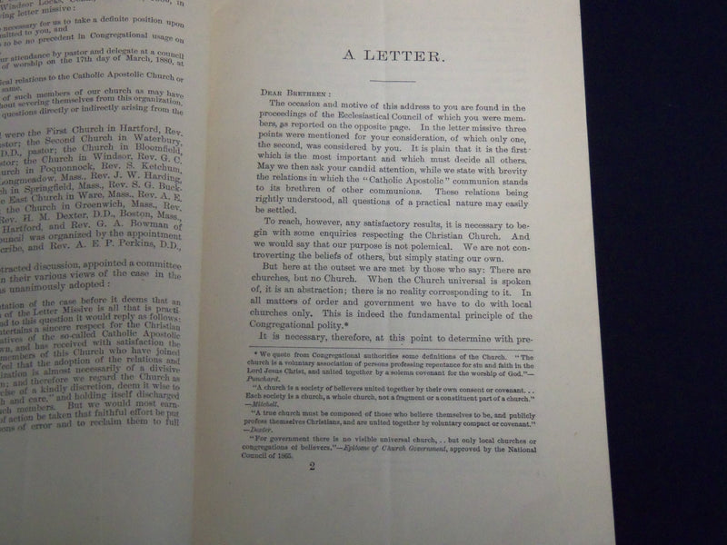 1880 LETTER FO MEMBERS OF AN ECCLESIASTICAL COUNCIL - WINDSOR LOCKS - J 8881