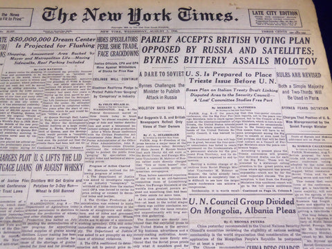 1946 AUGUST 7 NEW YORK TIMES - BYRNES BITTERLY ASSAILS MOLOTOV - NT 2347