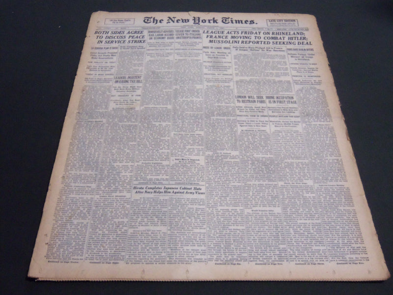1936 MARCH 9 NEW YORK TIMES - LEAGUE ACTS FRIDAY ON RHINELAND - NT 6880
