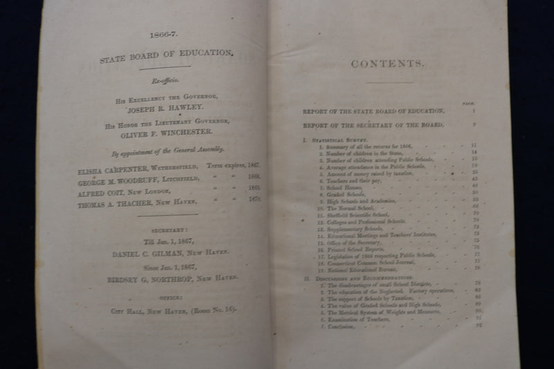 1867 BOARD OF EDUCATION ANNUAL REPORT - CONNECTICUT - SOFTCOVER BOOK - K 1344