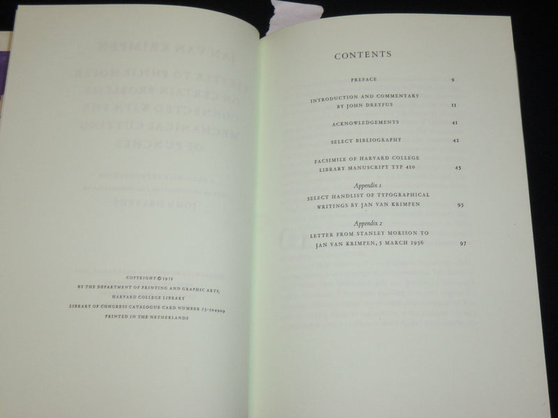 1972 A LETTER TO PHILIP HOFER HARDCOVER BOOK BY JAN VAN KRIMPEN - KD 6378