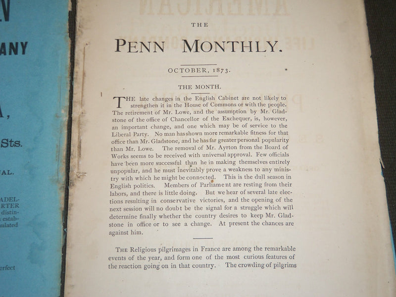 1873 OCTOBER THE PENN MONTHLY MAGAZINE - SCIENCE, ART , LITERATURE - J 5526