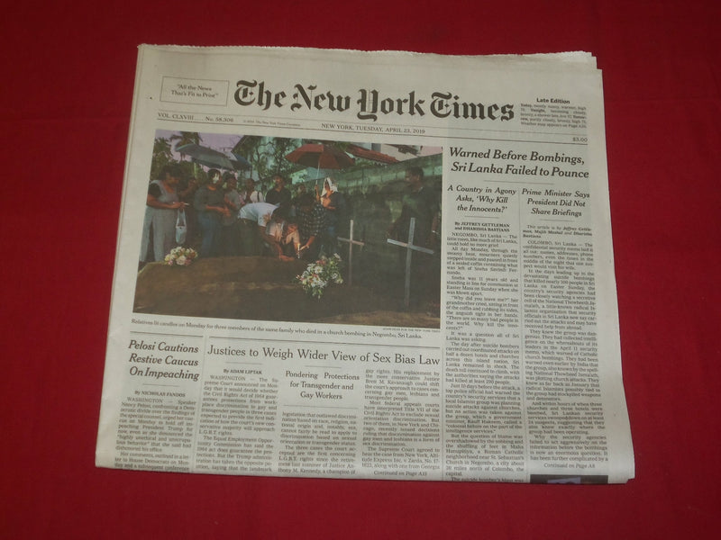 2019 APRIL 23 NEW YORK TIMES - WARNED BEFORE BOMBINGS SRI LANKA FAILED TO POUNCE