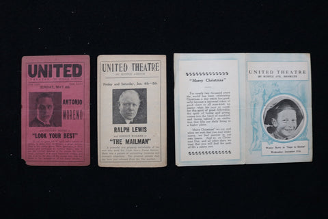 1920'S UNITED THEATRE MOVIE LISTINGS - LOT OF 3 - BROOKLYN, NEW YORK - K 2869