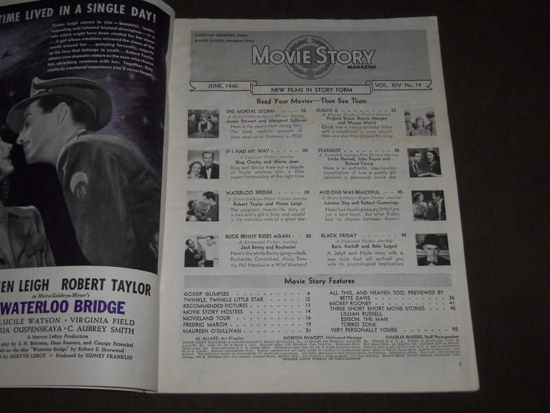 1940 JUNE MOVIE STORY MAGAZINE - BING CROSBY COVER - NICE PHOTOS - M 65