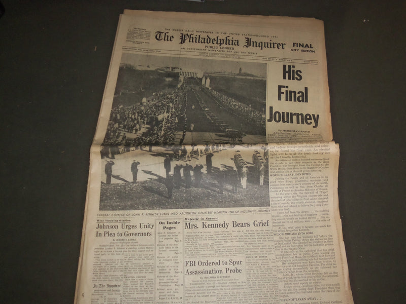 1963 NOV 26 PHILADELPHIA INQUIRER NEWSPAPER - JFK, HIS FINAL JOURNEY - NP 3139