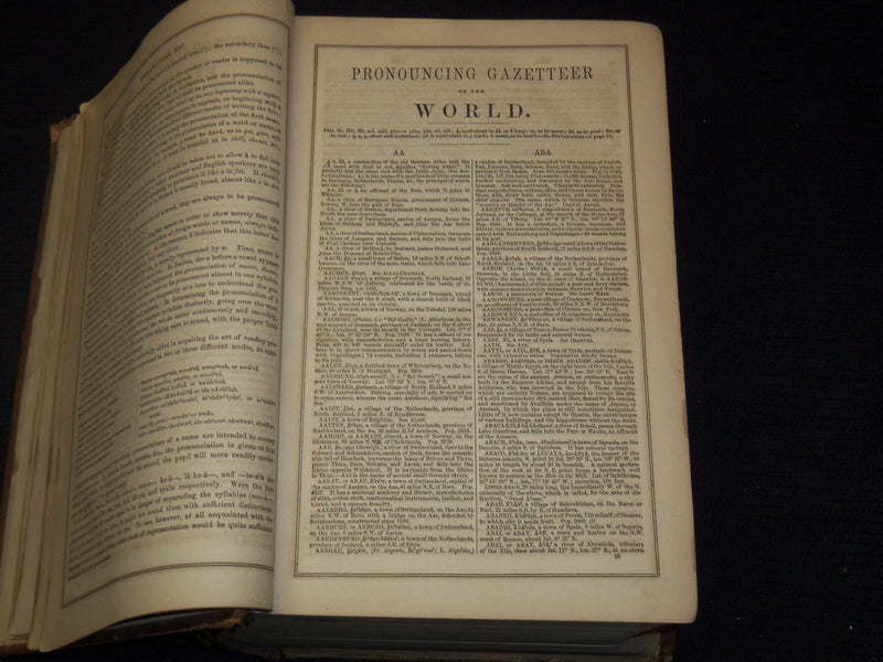 1863 LIPPINCOTT'S COMPLETE PRONOUNCING GAZETTEER - 2182 PAGES - KD 7462A