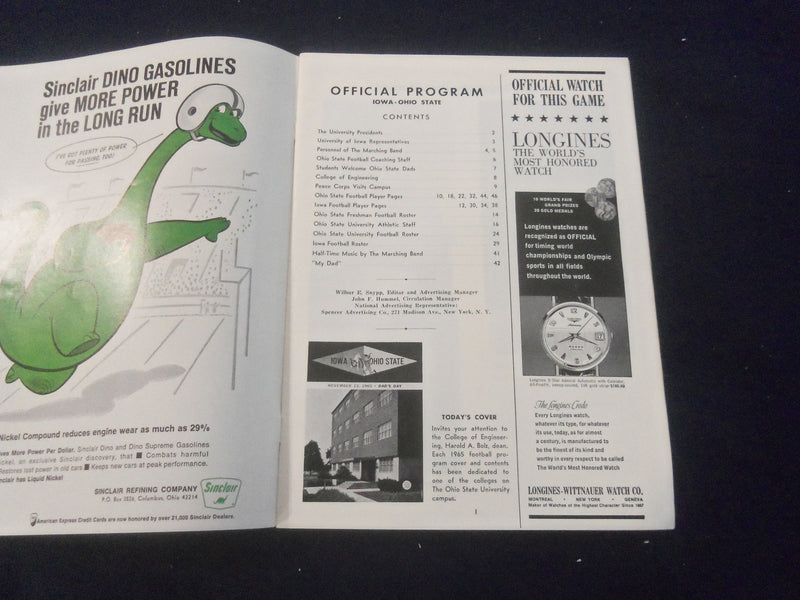 1965 NOVEMBER 13 FOOTBALL PROGRAM - OHIO STATE UNIV VS UNIV OF IOWA - SP 9336V