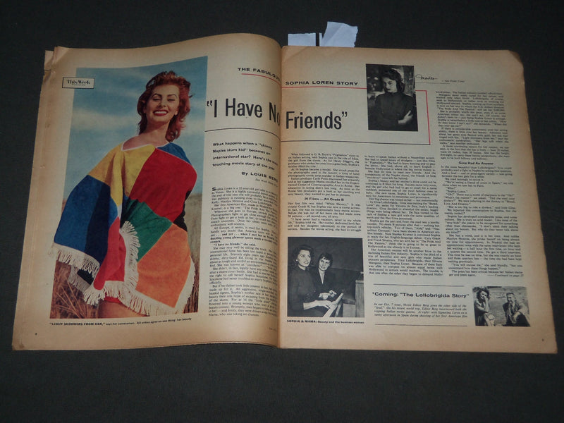 1956 SEPT 23 THIS WEEK MAGAZINE - DIMAGGIO - MICKEY MANTLE- SOPHIA LOREN- J 2755