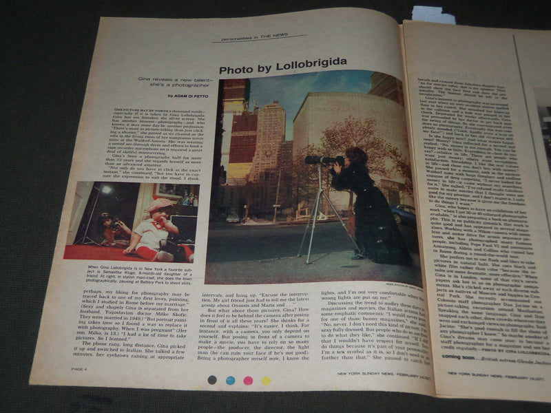 1971 FEB 14 SUNDAY NEWS COLOROTO MAGAZINE SECTION - GINA LOLLOBRIGIDA - J 2871