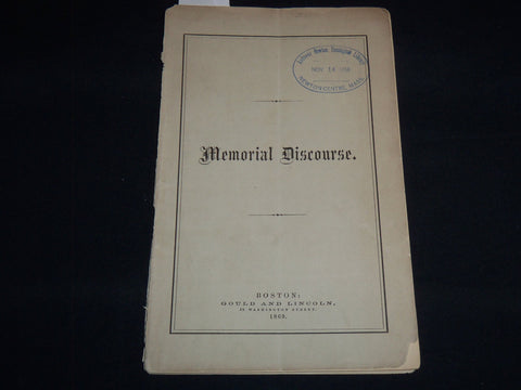 1869 MEMORIAL DISCOURSE LIFE AND CHARACTER BOOK BY HON. RICHARD FLETCHER- J 8870